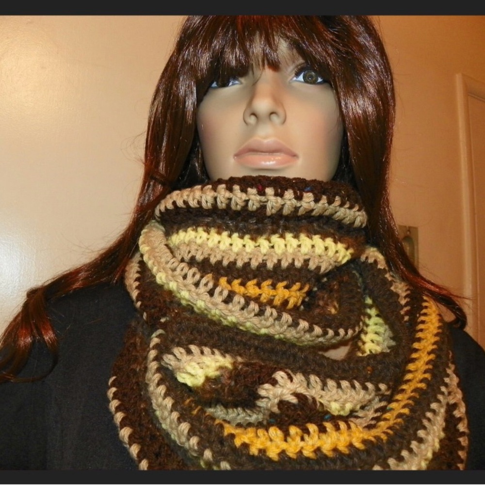 Cowl Neck Warmer Shades of Brown  Infinity Scarf  Ready To Ship